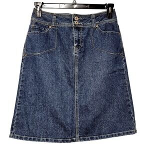Dressbarn Women's Blue Denim A-Line Knee Length Skirt Size 4 Flap Back Pocket